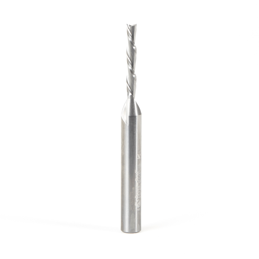 Amana 46225 Solid Carbide Spiral Plunge 1/8 Dia x 13/16 x 1/4 Shank x 2-1/2 Inch Long Down-Cut Router Bit