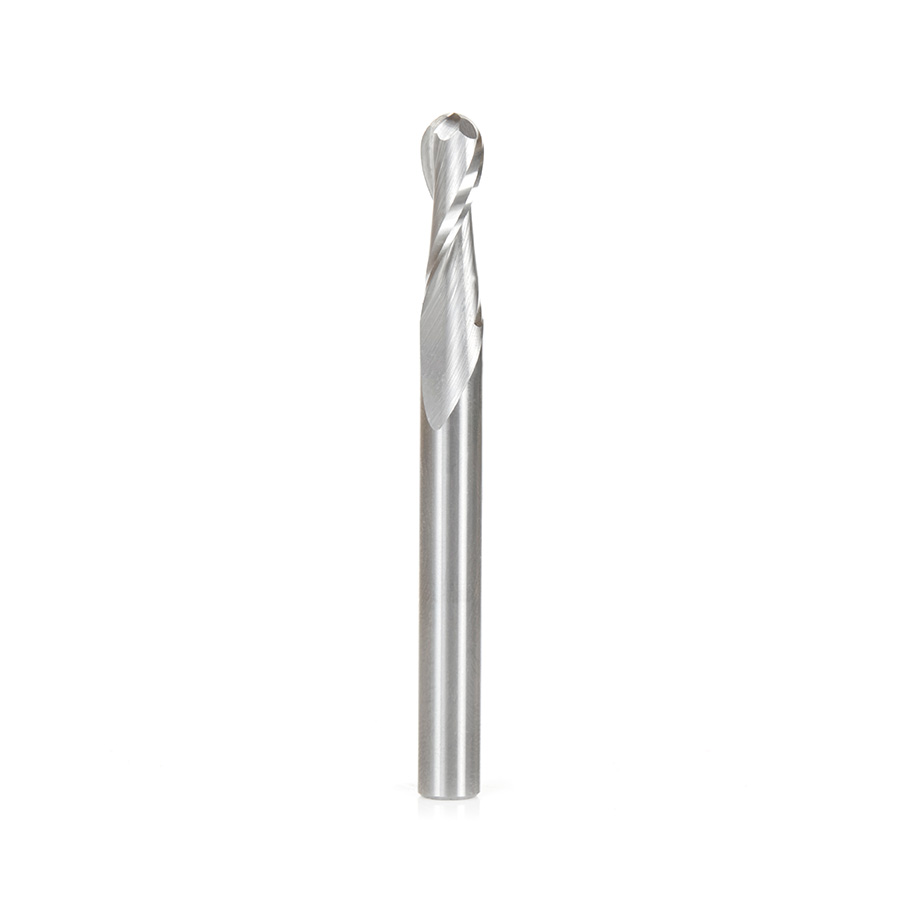Amana 46456 Solid Carbide Up-Cut Spiral Ball Nose 3mm Radius x 6mm Dia x 22mm x 6mm Shank x 63mm Long x 2 Flute Router Bit
