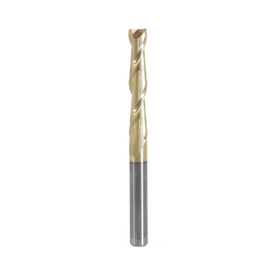 Amana 46577 CNC 2D and 3D Carving Flat Bottom 0.10 Deg Straight Angle x 1/4 Dia x 1-1/2 x 1/4 Shank x 3 Inch Long x 2 Flute Solid Carbide ZrN Coated Router Bit