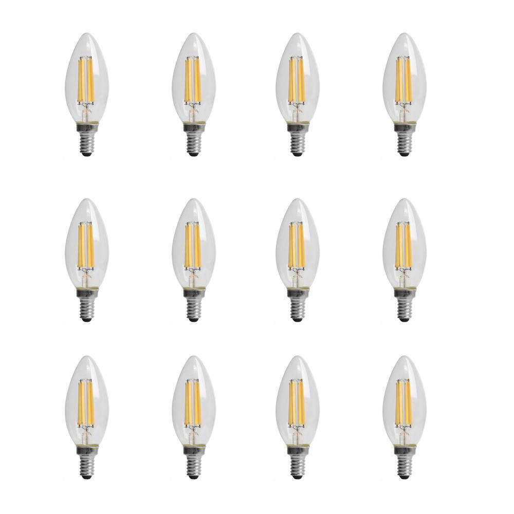 Feit Electric 75-Watt Equivalent (2700K) B10 Candelabra Dimmable Filament LED Clear Glass Light Bulb in Soft White (12-Pack)