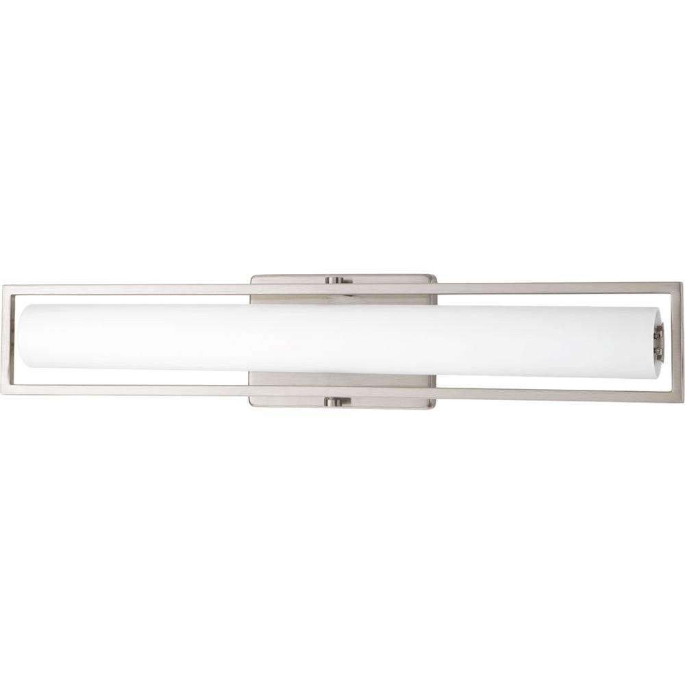 Frame Collection 24 in. 35-Watt Brushed Nickel Integrated LED Bathroom Vanity Light with Glass Shades