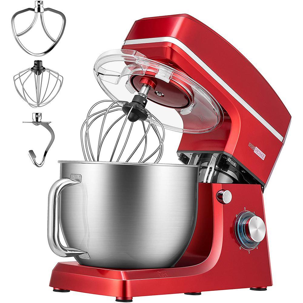 7.5 qt. 6- speed Red Tilt-Head Electric Stand Mixer wiith Accessories and ETL Listed