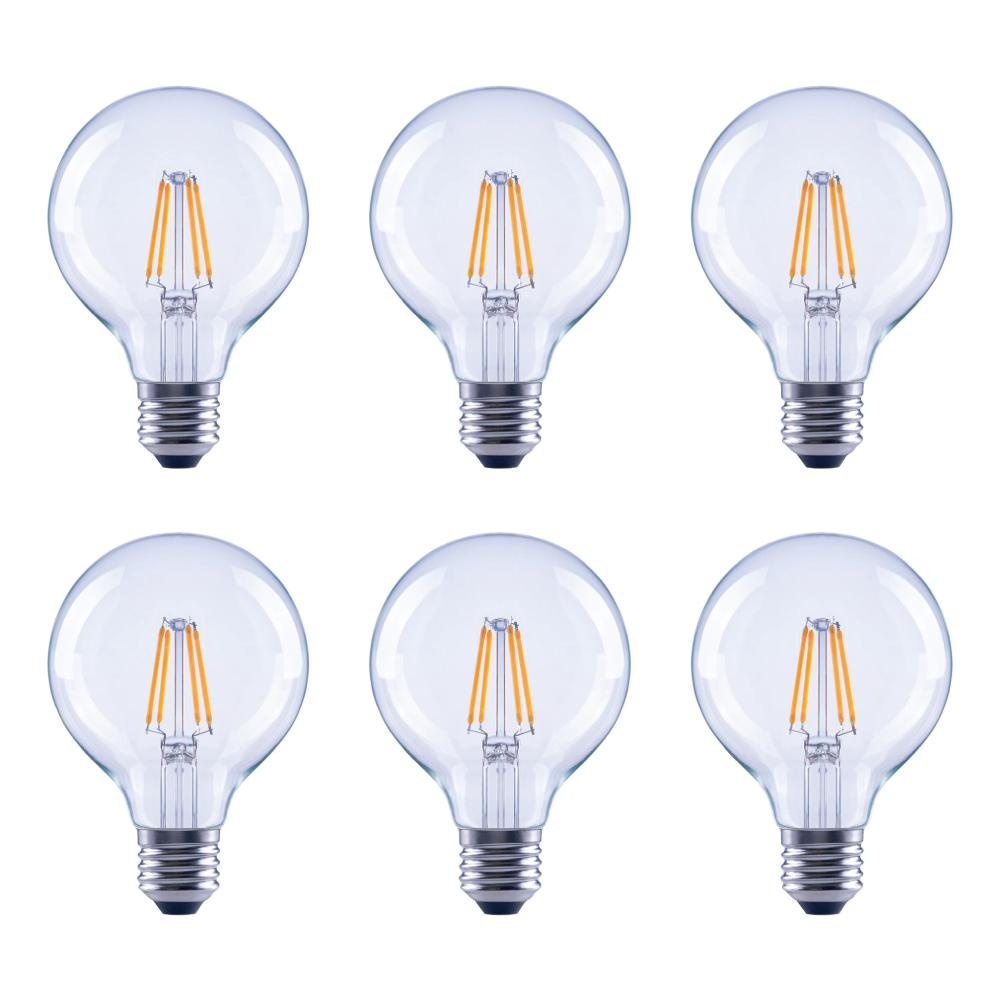 40-Watt Equivalent G25 Globe Vanity Clear Glass Vintage Edison Filament Dimmable LED Light Bulb Soft White (6-Pack)
