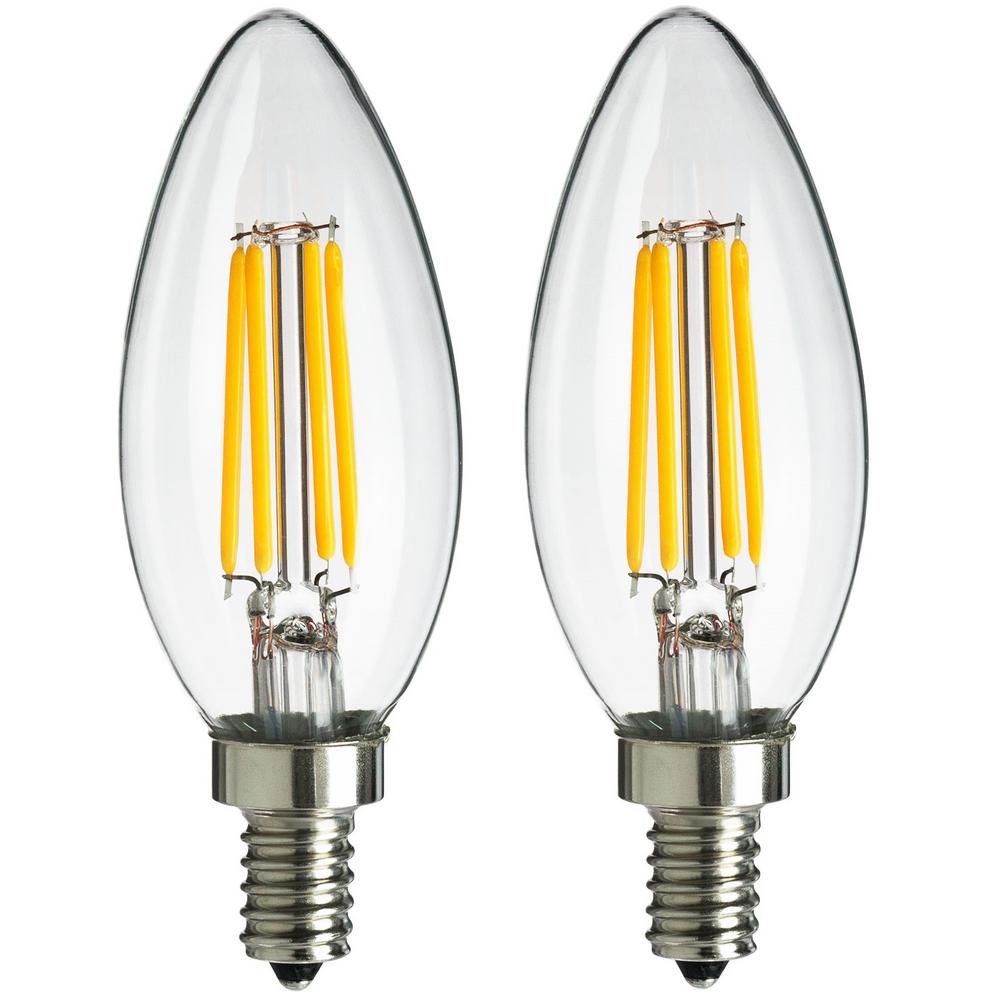 Sunlite 25-Watt Equivalent B11 Dimmable Filament Edison LED Light Bulb Amber, 1800K (2-Pack)