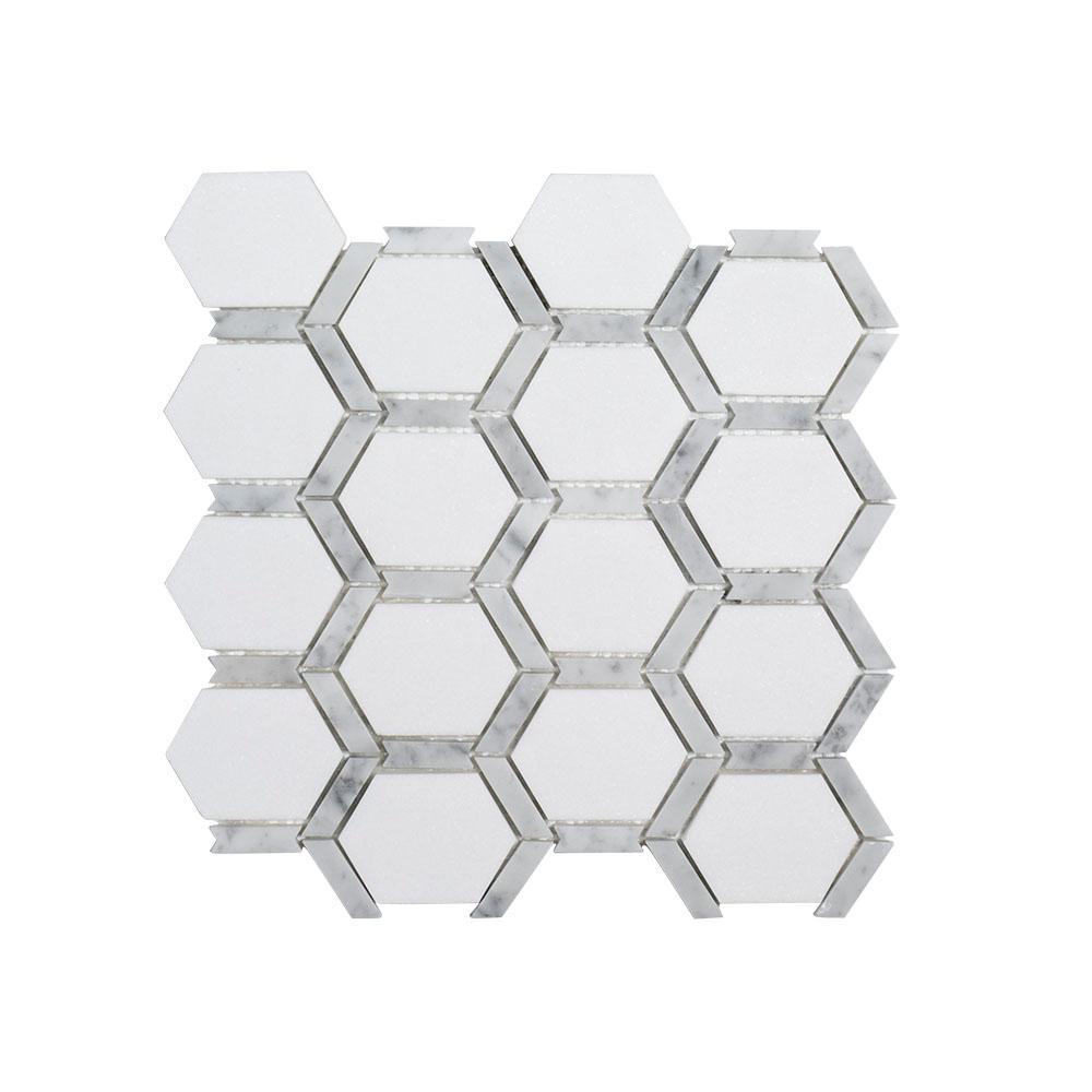 Jeff Lewis Norton White 11.75 in. x 11.375 in. x 9 mm Hexagon Polished Marble Wall and Floor Mosaic Tile