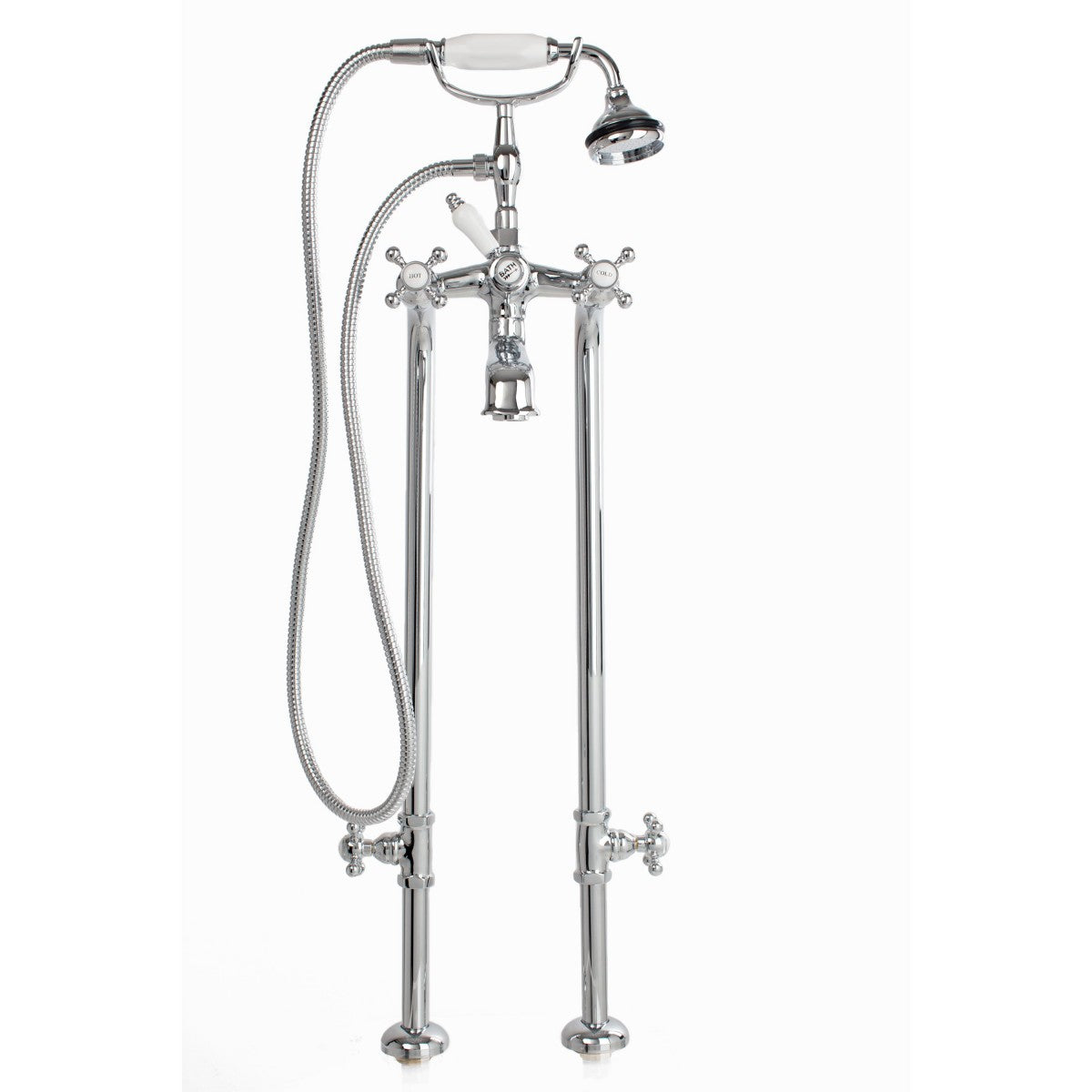Cheviot 5102/3970 5100 Series Free-Standing Tub Filler With Stop Valves - Lever Handles - Porcelain Accents