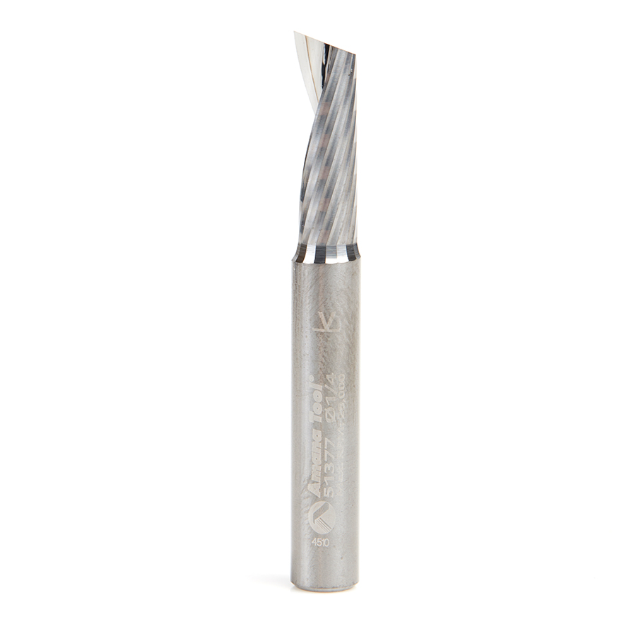 Amana 51377 Solid Carbide CNC Spiral ‘O’ Single Flute, Aluminum Cutting 1/4 Dia x 3/4 x 1/4 Shank x 2 Inch Long Up-Cut Router Bit