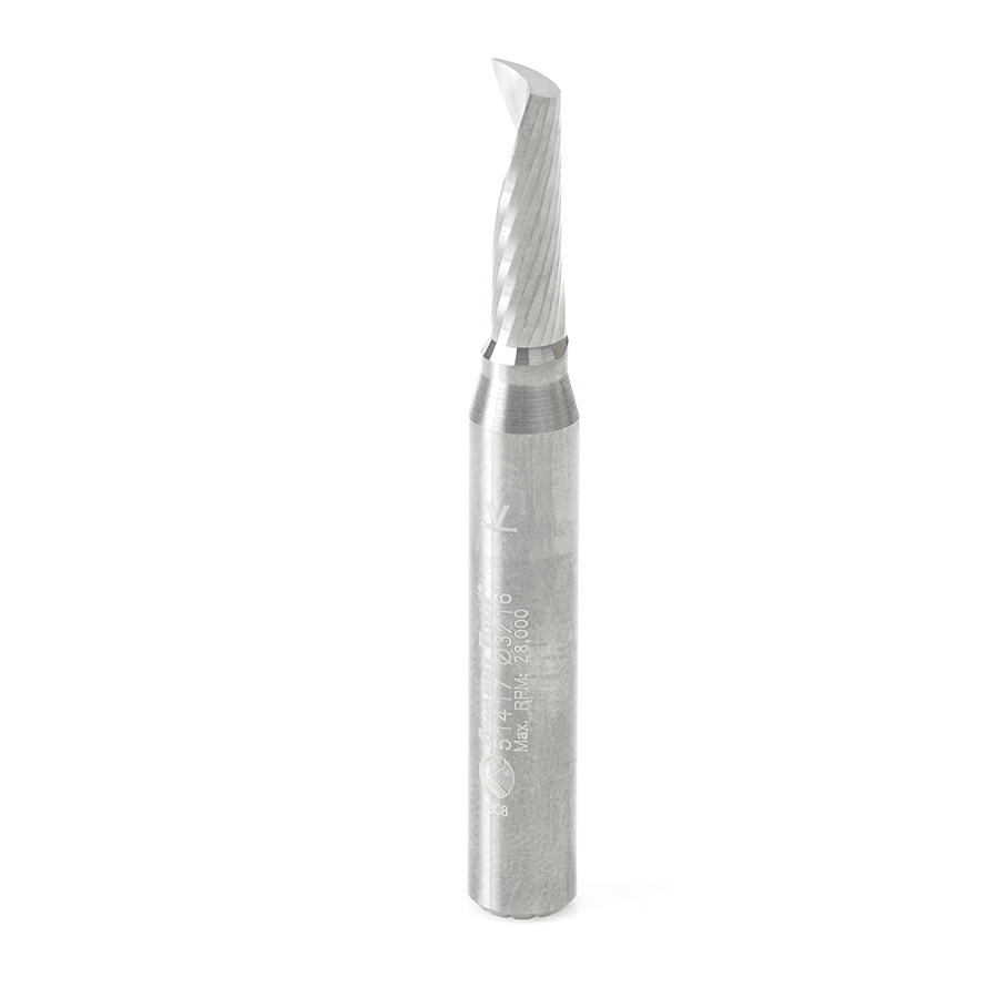 Amana 51417 Solid Carbide CNC Spiral ‘O’ Single Flute, Plastic Cutting 3/16 Dia x 5/8 x 1/4 Shank x 2 Inch Long Up-Cut Router Bit
