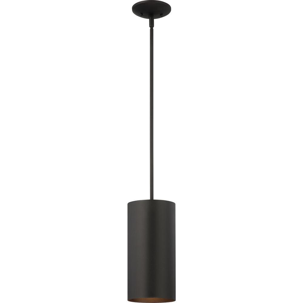 Medium 1-Light Black Aluminum Outdoor Cylinder Mini Hanging Pendant Light
