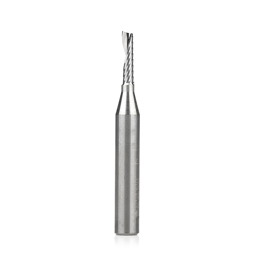 Amana 51454 Solid Carbide CNC Spiral ‘O’ Single Flute, Aluminum Cutting 1/8 Dia x 1/2 x 1/4 Shank x 2 Inch Long Up-Cut Router Bit