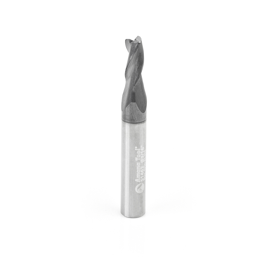 Amana 51462 CNC Solid Carbide Spiral for Steel & Stainless Steel with AlTiN Coating 3-Flute x 3/16 Dia x 7/16 x 1/4 Shank x 1-7/8 Inch Long Up-Cut Router Bit / 45º Corner Chamfer End Mill