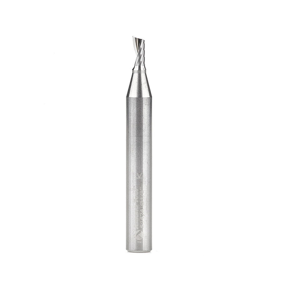 Amana 51474 Solid Carbide CNC Spiral ‘O’ Single Flute, Aluminum Cutting 1/8 Dia x 1/4 x 1/4 Shank x 2 Inch Long Up-Cut Router Bit