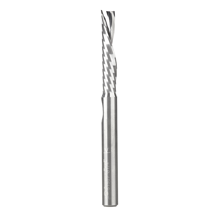 Amana 51507 Solid Carbide CNC Spiral ‘O’ Single Flute, Plastic Cutting 1/4 Dia x 1-1/4 Inch x 1/4 Shank x 3 Inch Long Down-Cut Router Bit