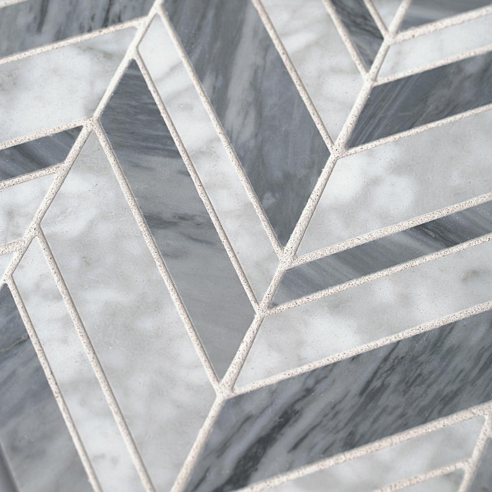 Jeff Lewis Carlton Gray 11.25 in. x 12 in. x 9 mm Chevron Marble Wall and Floor Mosaic Tile