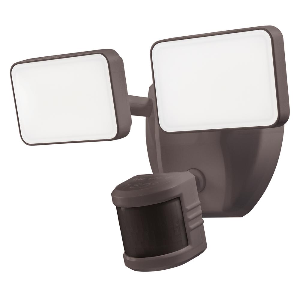 SECUR360 Wi-Fi Connected Bronze Wired Twin Head Voice Activated Motion Activated Outdoor LED Security Flood Light 2000 Lumens