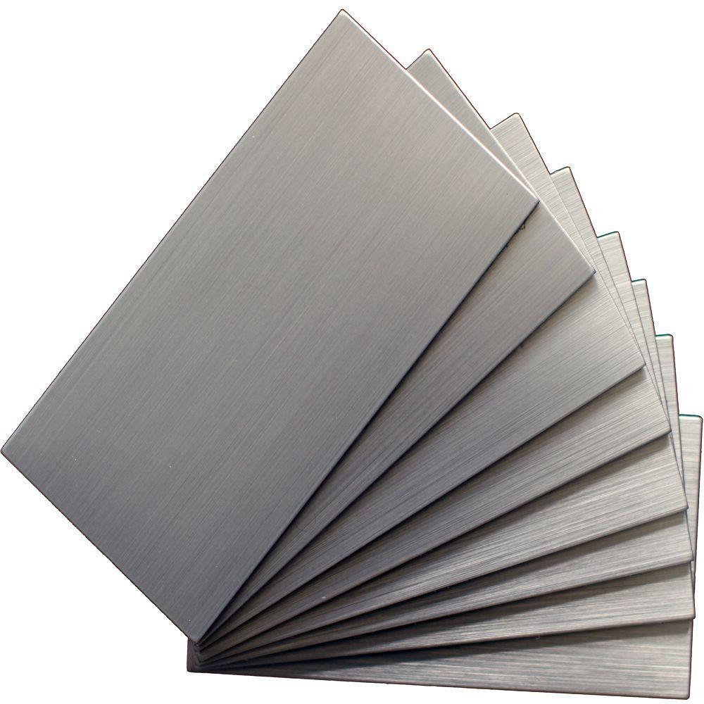Instant Mosaic Peel and Stick Brushed Stainless Color 6 in. x 3 in. Metal Wall Tile (8-Pack)