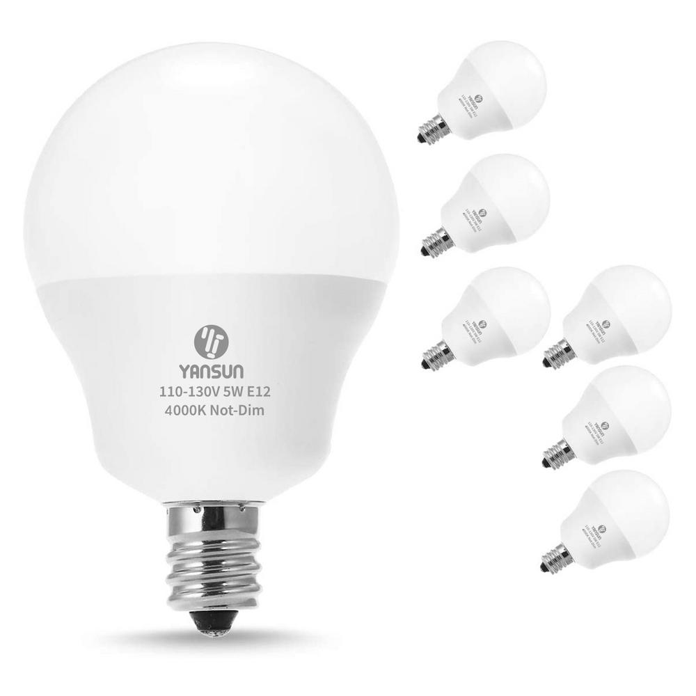 YANSUN 40-Watt Equivalent 5W G14 Non-Dimmable Global LED Light Bulb E12 Base in Natural Daylight White 4000K (6-Pack)