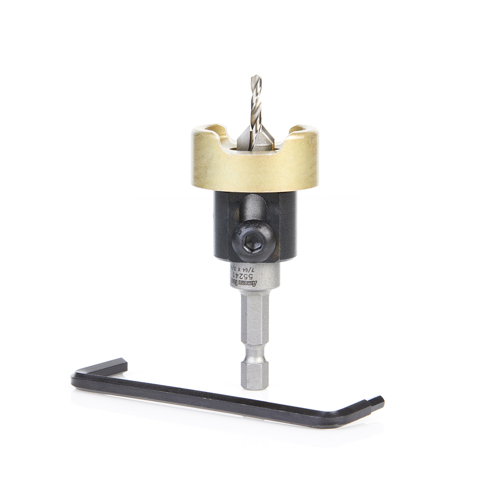 Amana 55241 Carbide Tipped 82 Degree Countersink with Adjustable Depth Stop and No-Thrust Ball Bearing, 3/8 Dia x 7/64 Drill Dia x 1/4 Inch Quick Release Hex Shank