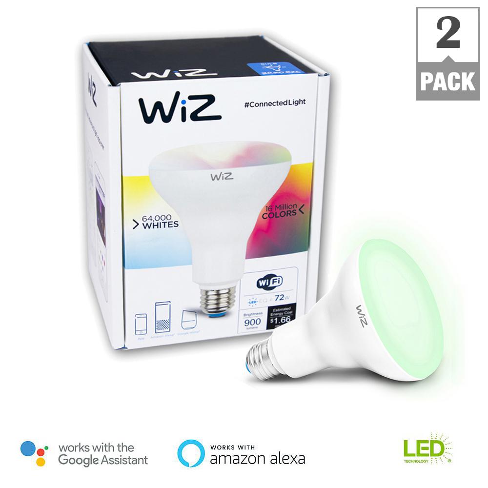 WiZ 72-Watt Equivalent BR30 Colors and Tunable White Wi-Fi Connected Smart LED Light Bulb (2-Pack)