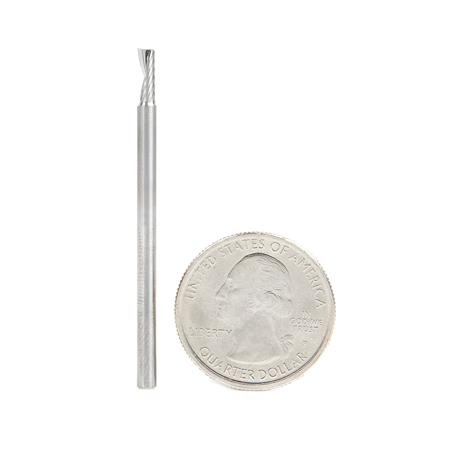 Amana 57314 Metric Solid Carbide CNC Spiral ‘O’ Single Flute, Plastic Cutting 3mm Dia x 8mm x 3mm Shank x 50mm Long Up-Cut Router Bit