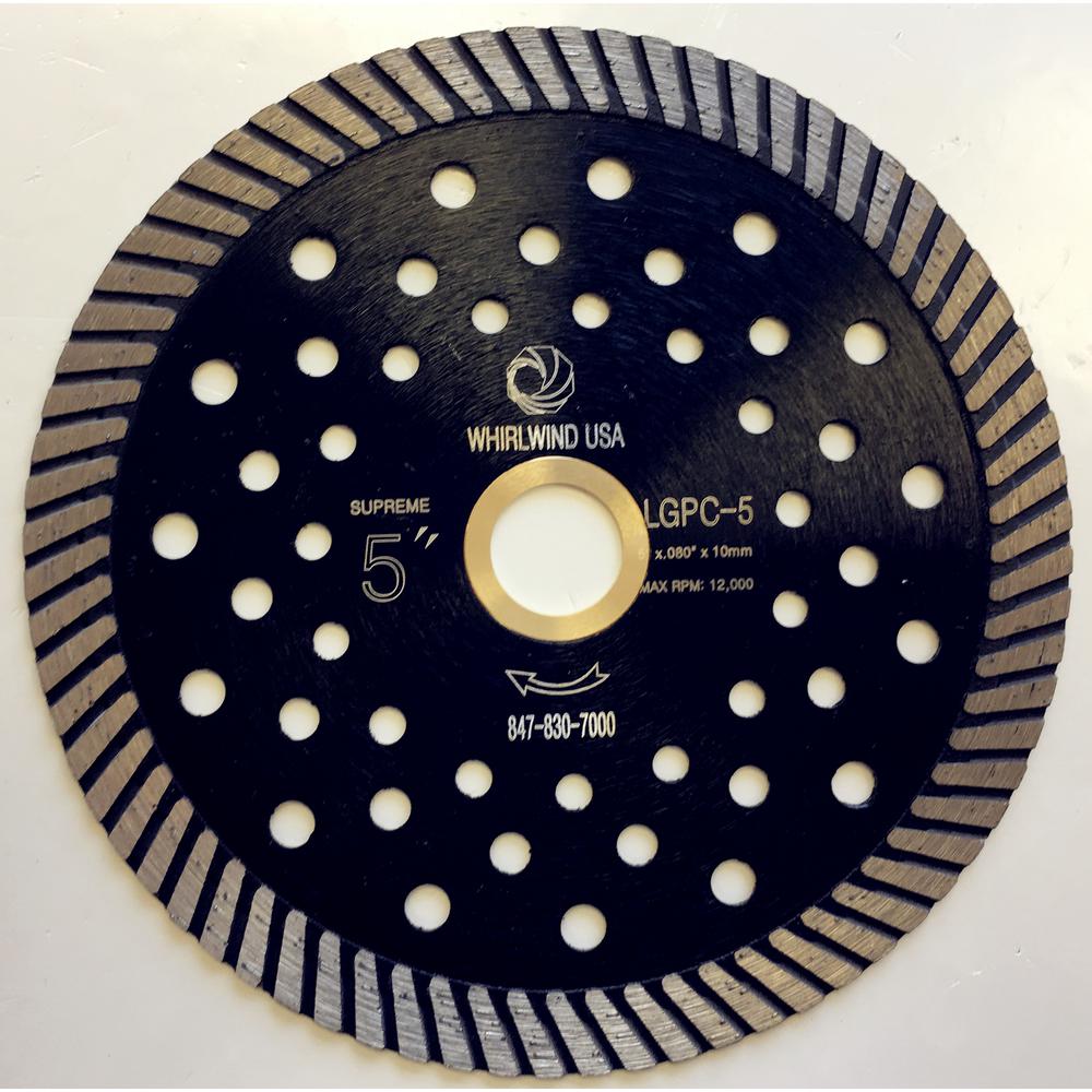 Whirlwind USA 5 in. Turbo Continuous Rim Diamond Blade for Dry or Wet Stone Cutting for Granite