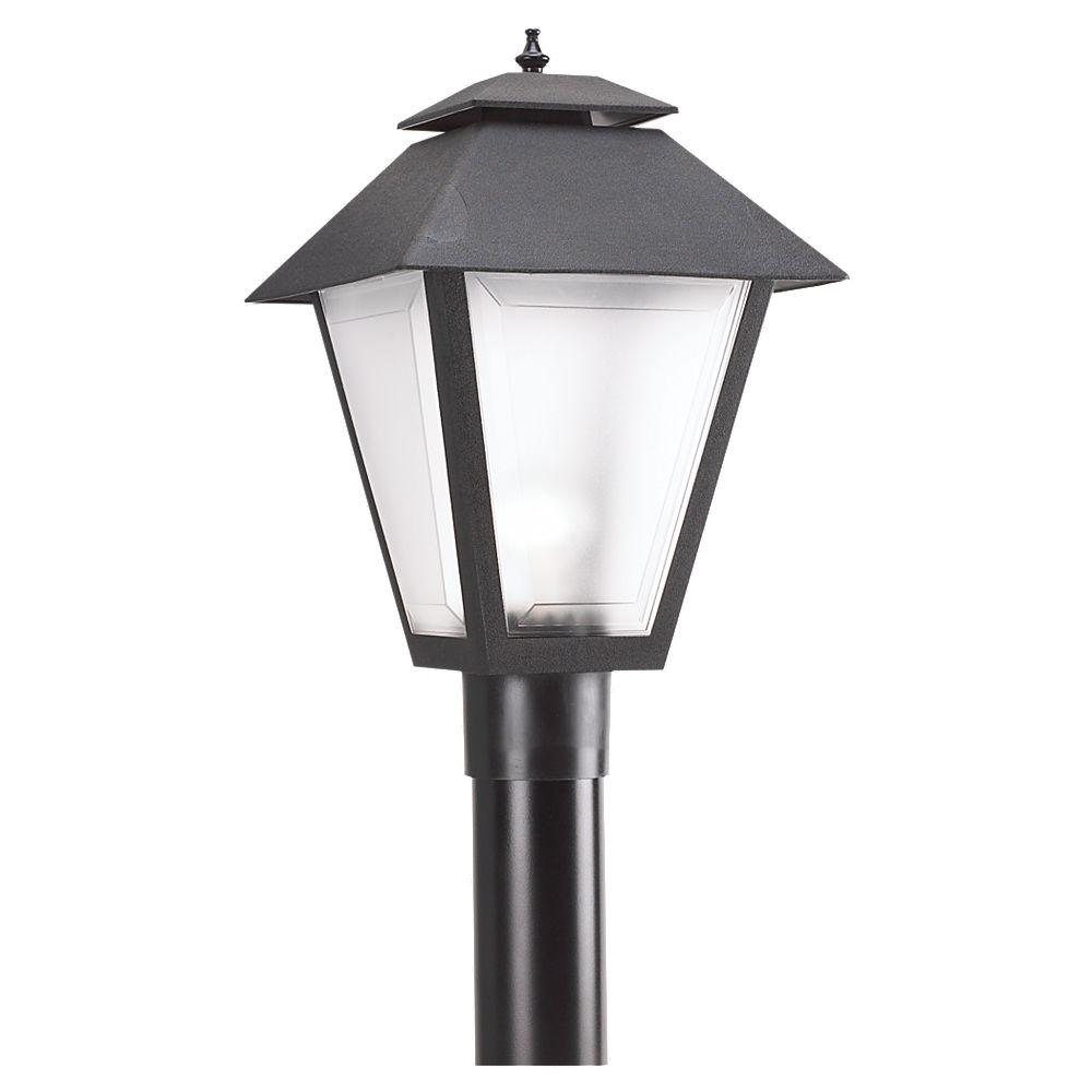 Polycarbonate Outdoor Collection 10.5 in. W. 1-Light Outdoor Black Post Light with Frosted Lens