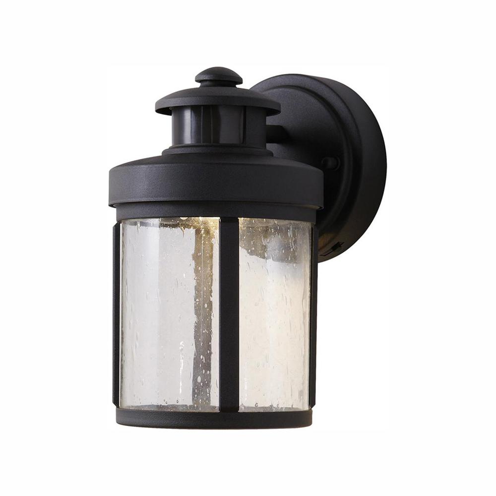Black Motion Sensor Outdoor Integrated LED Wall Lantern Sconce