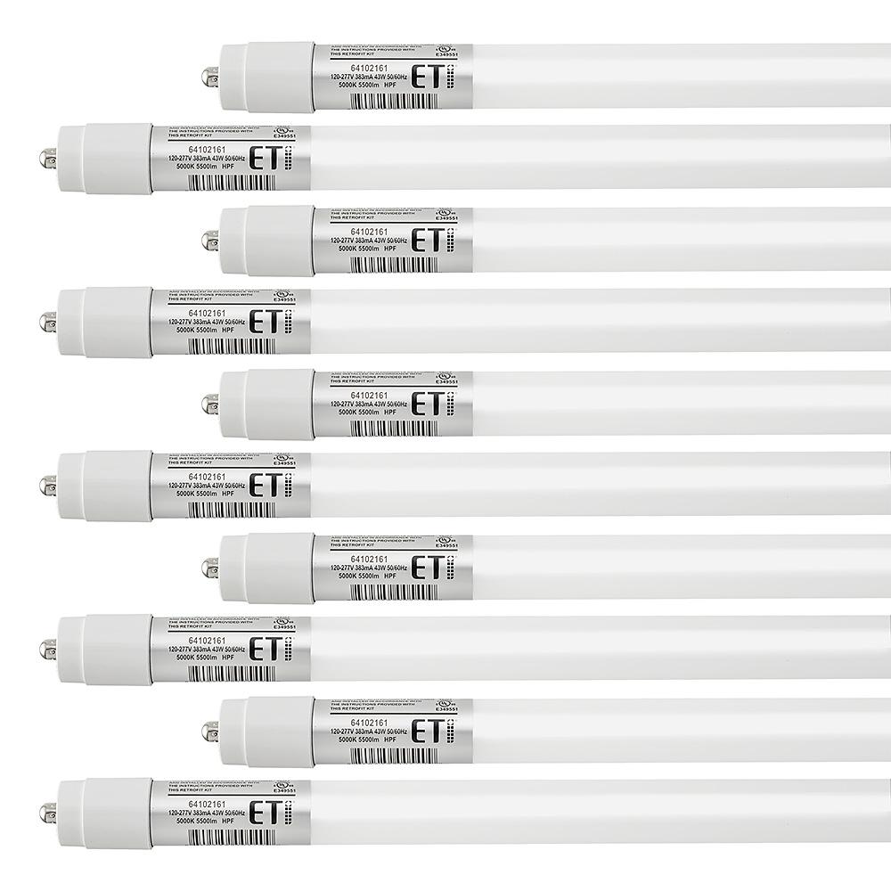 ETi 43-Watt 8 ft. Linear LED Light Bulb Ballast Bypass Tube Power Either End 5500 Lumens 5000K Single-pin 120-277V (10-Pack)