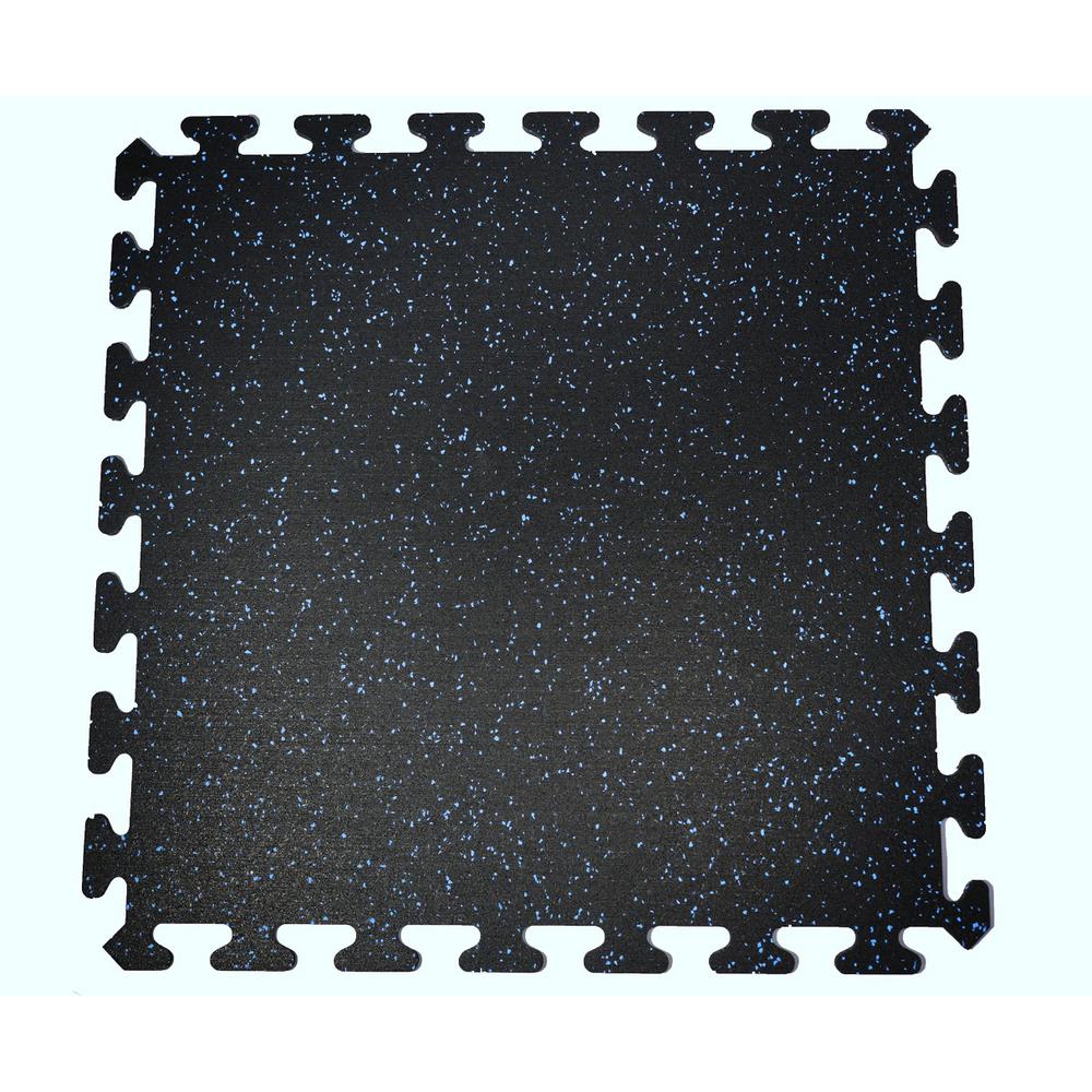 Black with Blue Speck 24 in. by 24 in. Interlocking Recycled Rubber Floor Tile (24 sq. ft.)