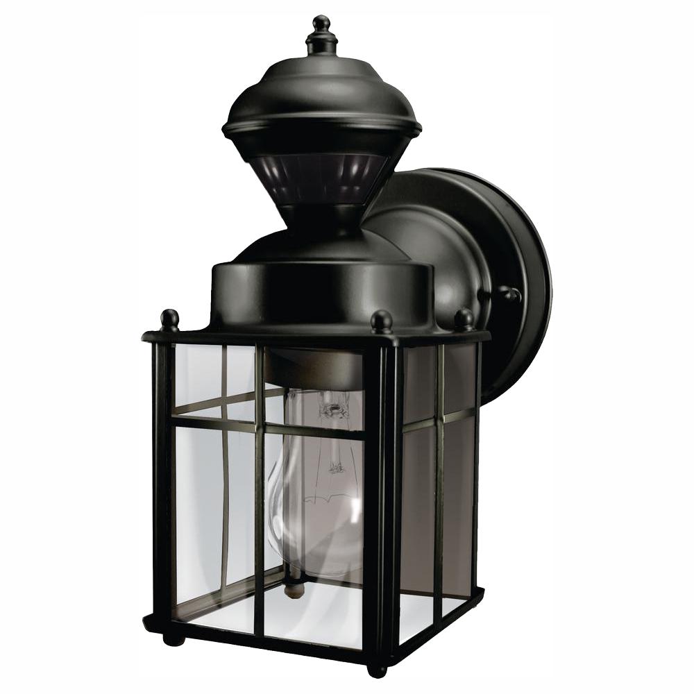 Bayside Mission 150° Black Motion-Sensing Outdoor Wall Lantern Sconce