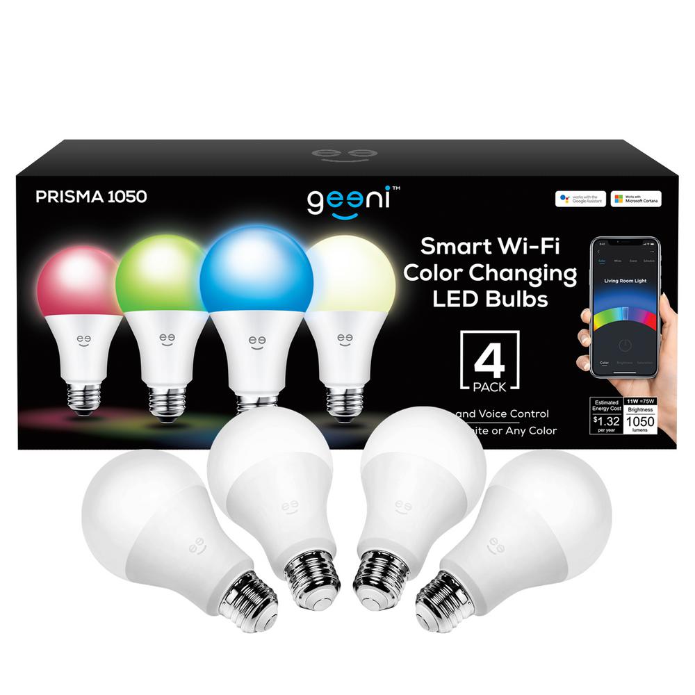 Geeni PRISMA 1050 75-Watt Equivalent Color and White A21 Smart LED Light Bulb (4-Pack)