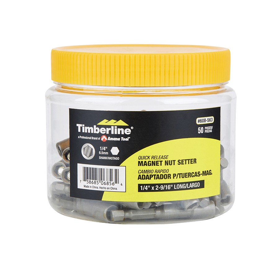 Timberline 608-563 50 Piece Magnetic Nut Setter Jar 1/4 Dia x 2-9/16 Long