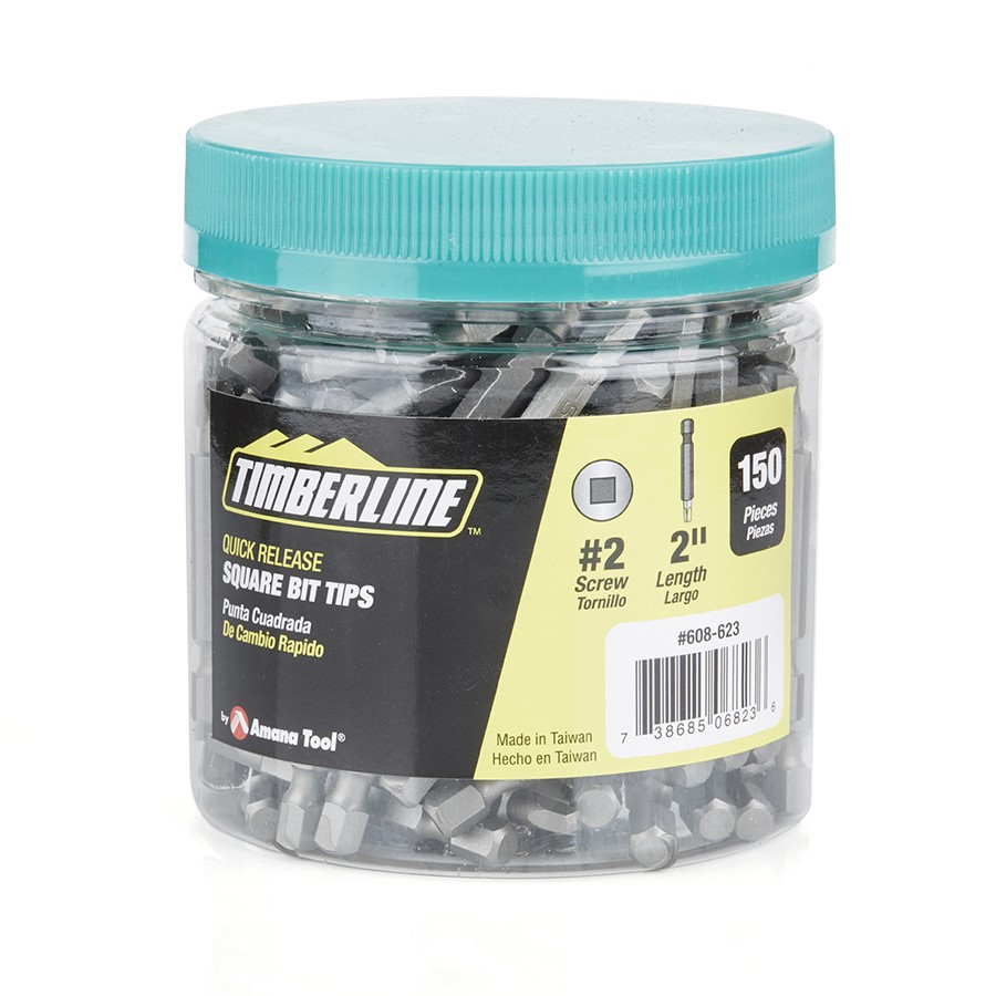 Timberline 608-623 150 Piece Square Screw Bit jar for Screw Size #2, 2″ Long