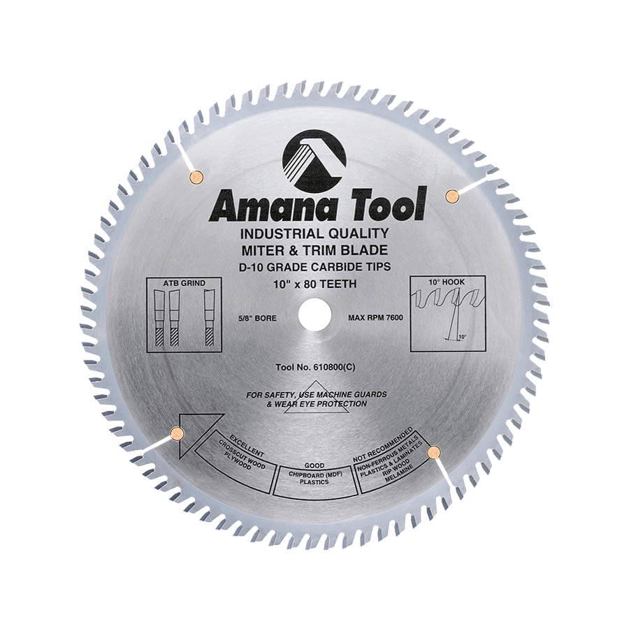 Amana 610800 Carbide Tipped Trim 10 Inch Dia x 80T ATB, 10 Deg, 5/8 Bore