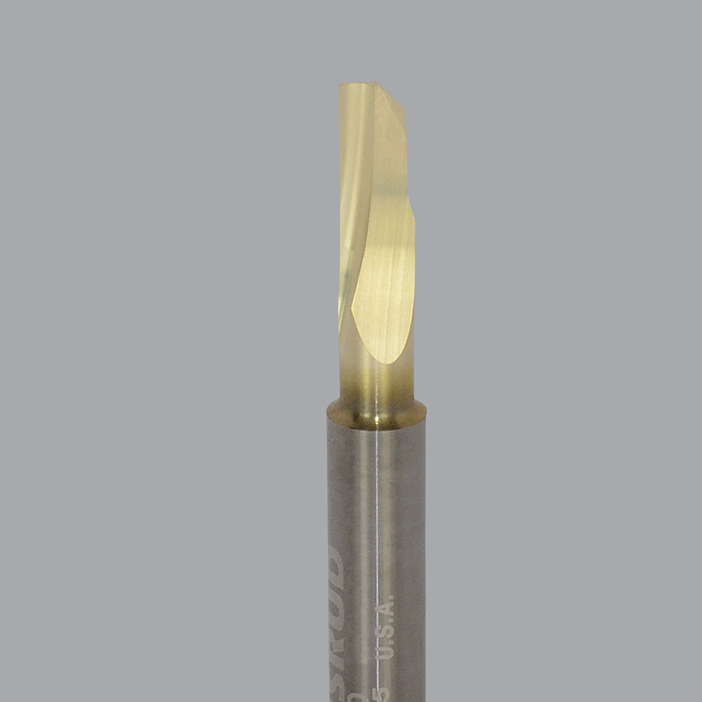 Onsrud 63-450 Solid Carbide router 1FL 5.00 mm x 6.00 mm x 64.00 mm OAL For Soft Aluminum Sheet, 6.00 mm Shank, ZrN Coated