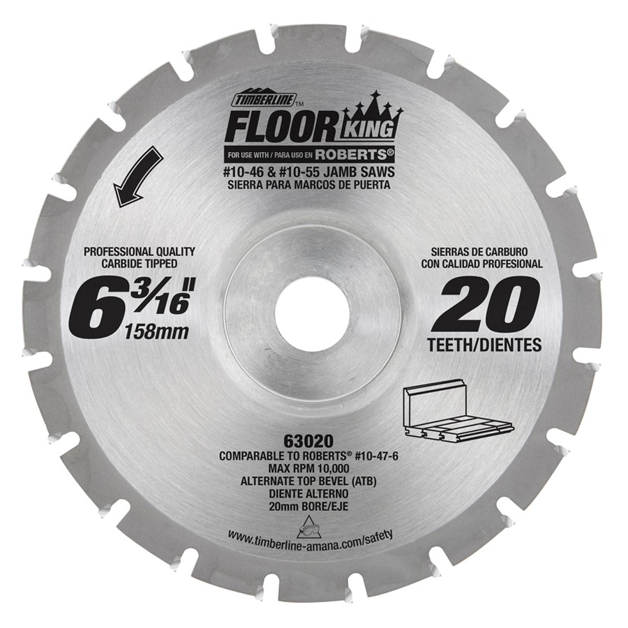 Timberline 63020 Floor King Comparable to Roberts® 10-47-6 for Jamb/Undercut 10-46 & 10-55 Saws 6-3/16″ Dia x 20T ATB, 18 Deg, 20mm Concave Bore
