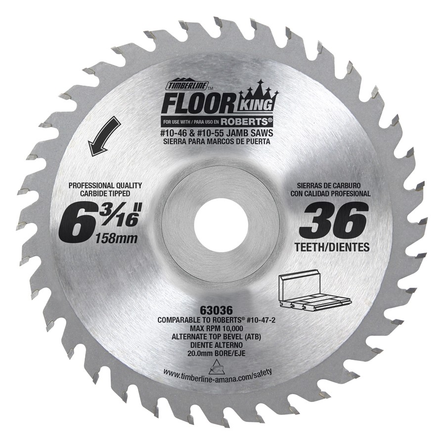 Timberline 63036 Floor King Comparable to Roberts® 10-47-2 for Jamb/Undercut 10-46 & 10-55 Saws 6-3/16″ Dia x 36T ATB, 18 Deg, 20mm Concave Bore
