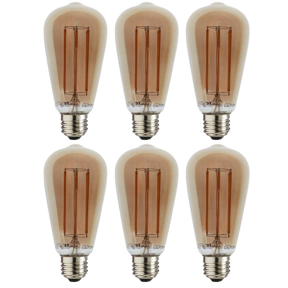 Sunlite 40-Watt Equivalent ST19 Dimmable Edison Filament Smoke LED Light Bulb, Amber 2200K (6-Pack)