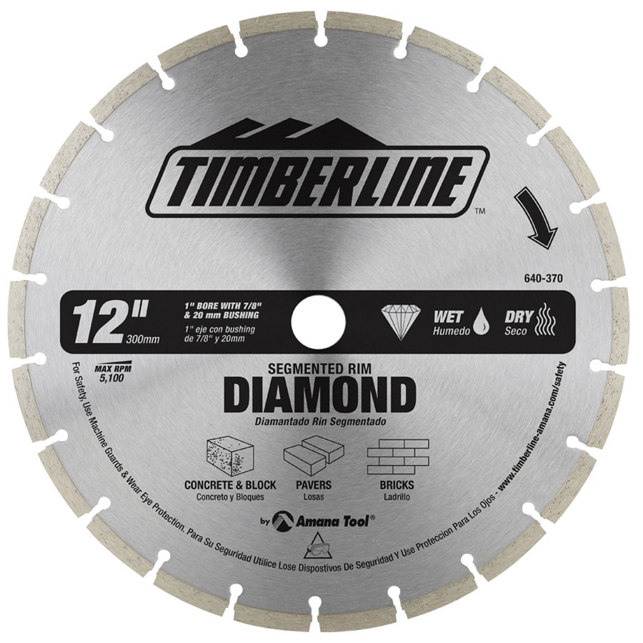 Timberline 640-370 Segmented Rim Diamond 12″ Dia x 1″ Bore