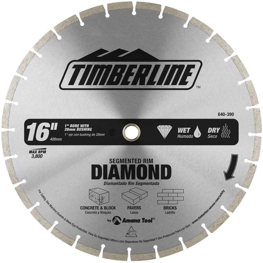 Timberline 640-390 Segmented Rim Diamond 16″ Dia x 1″ Bore