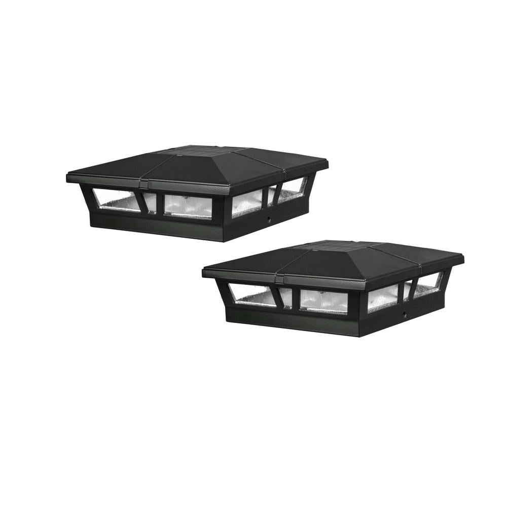 Cambridge 6 in. x 6 in. Outdoor Black LED Solar Post Cap (2-Pack)