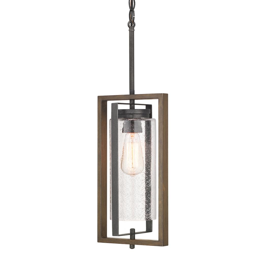 Palermo Grove Gilded Iron 1-Light Hanging Outdoor Lantern with Walnut Wood Accents