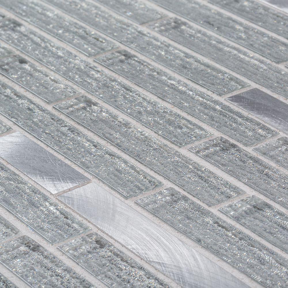 Jeffrey Court Ice Pencil 11.5 in. x 11.875 in. x 8 mm Interlocking Textured Glossy Glass/Metal Mosaic Tile