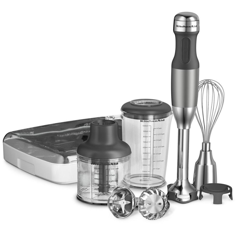 5-Speed Silver Immersion Blender with Whisk and Chopper Attachments