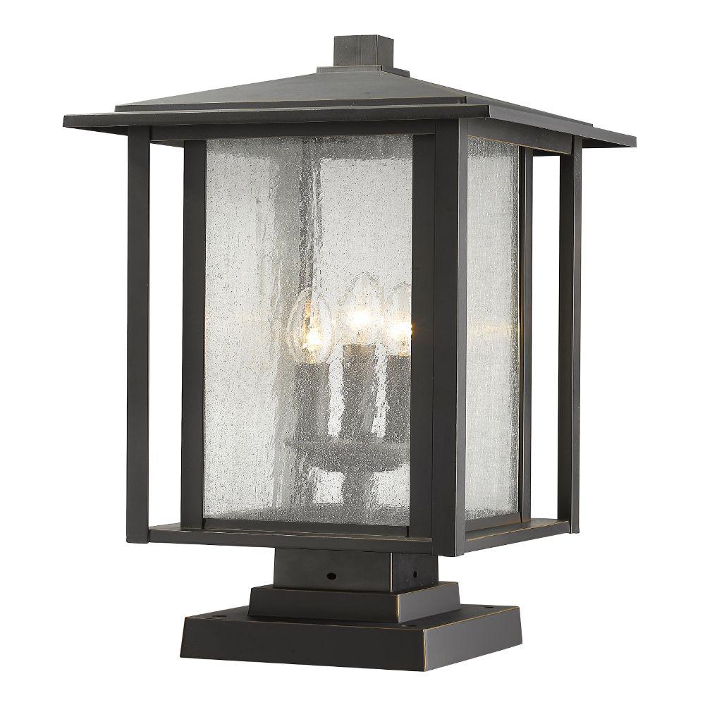 3-Light Oil Rubbed Bronze Outdoor Pier Mounted Fixture with Clear Seedy Glass Shade