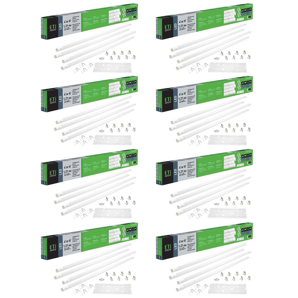 ETi 48-Watt 4 ft. Linear LED Tube Light Bulb Retrofit Conversion Kit Replaces 8 ft. T8 T12 Fluorescent 7200 Lumens (8-Pack)
