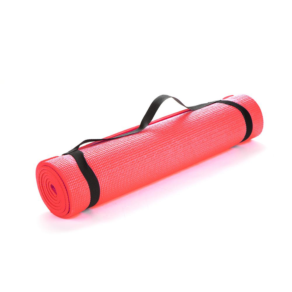 All Purpose Extra Thick Red Fitness & Exercise 24 in. x 68 in. Yoga Mat with Carrying Strap