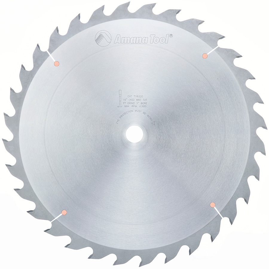 Amana 716320 Carbide Tipped Heavy-Duty Ripping 16 Inch Dia x 32T FT, 18 Deg, 1 Inch Bore
