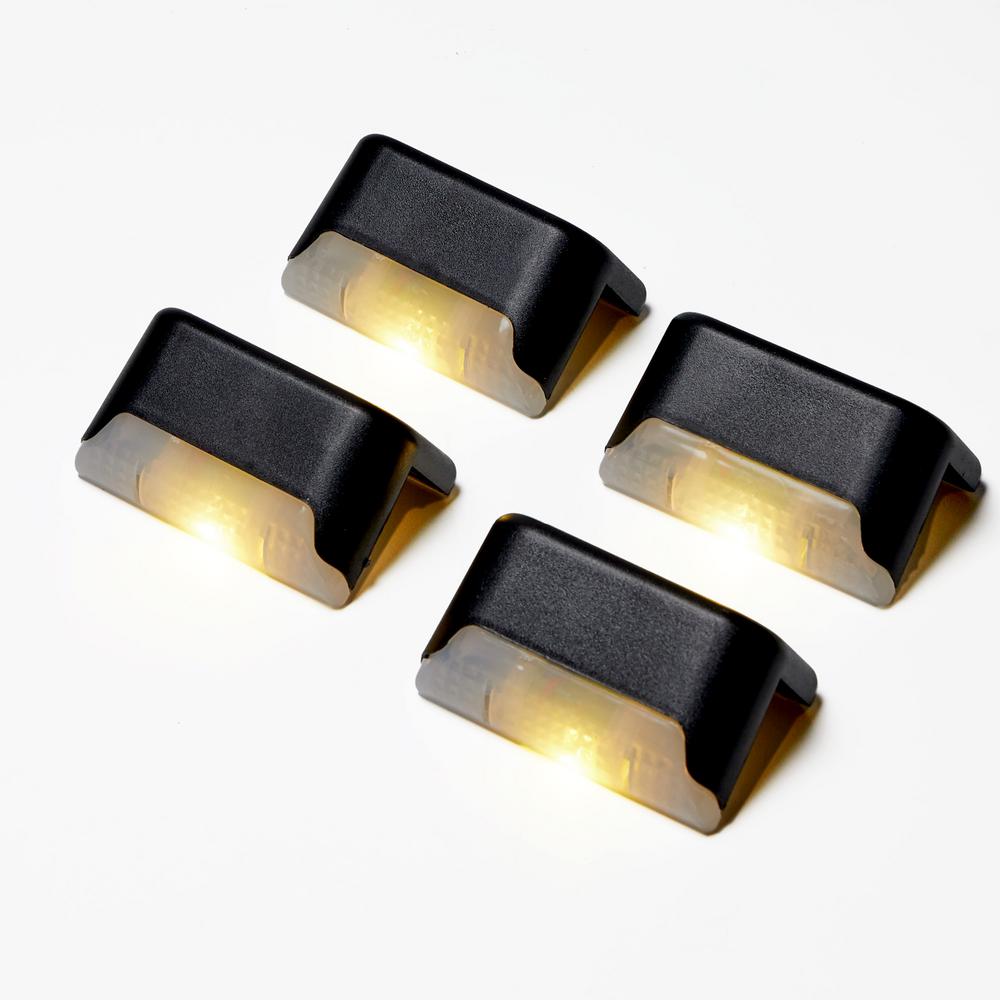 Solar Powered Outdoor Warm White Integrated LED Deck Stair Pathway Fence Lights IP44 Weatherproof (4-Pack)