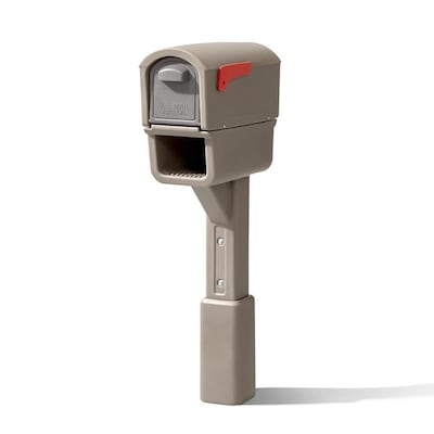Step2 MailMaster Express Plus Small Plastic Brown Post Mount Mailbox with Post